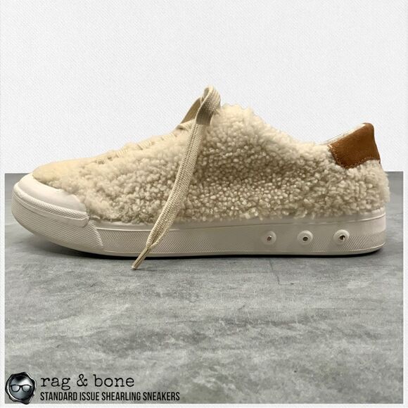 RAG & BONE STANDARD ISSUE SHEARLING LACE UP SNEAKERS IN IVORY RETRO SIZE 7.5 - Picture 8 of 15